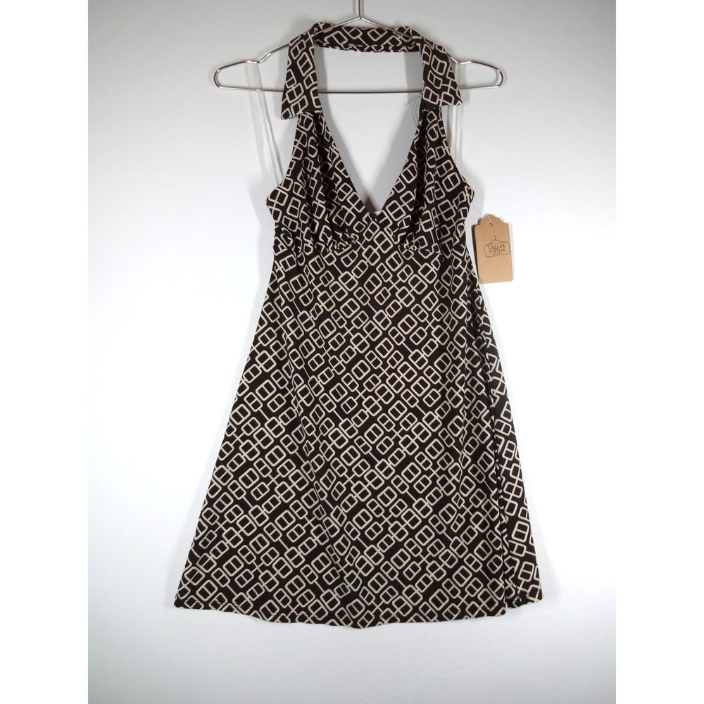 rue21 brown dress Y2K Vintage Rue 21 Halter Mini Womens Medium Geometric Retro Print virtualws Baltic Born Womens Jimena Wash:Black Linen New with tags